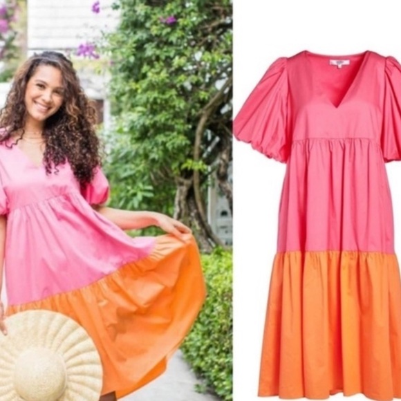 CROSBY by Mollie Burch, Bradley Dress in Colony Pink/Bellini,  LIKE NEW! Large - Picture 1 of 16